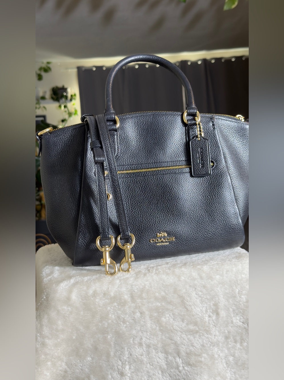 COACH Black Elise Satchel Pebbled Leather Crossbody Shoulder Bag Gold Hardware 7 - Picture 14 of 16